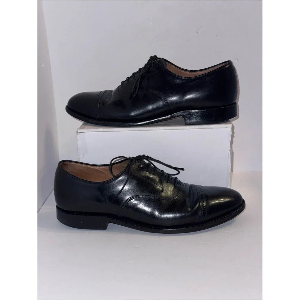 Johnston & Murphy size 9 1/2 Black Leather Melton Cap-Toe Oxford Dress Shoes